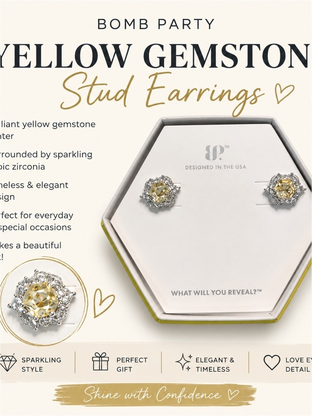 Bomb Party Yellow Gemstone Stud Earrings